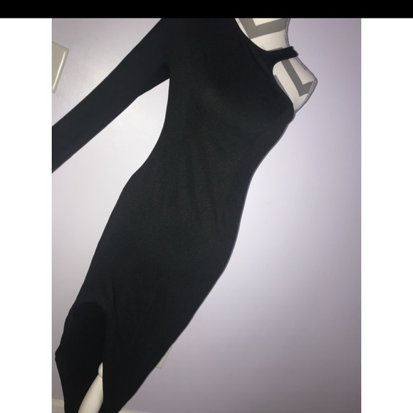 LBD One Shoulder Black Side Slit Dress - Picture 3 of 4